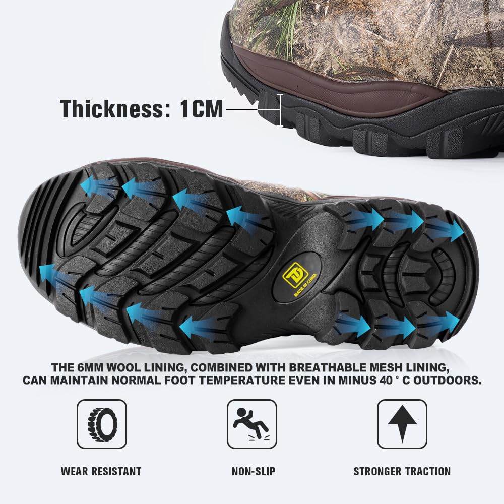 Trudave Hunting Boots for Men - 6mm Neoprene Camo Insulated And Waterproof Rubber Boots with Steel Shank