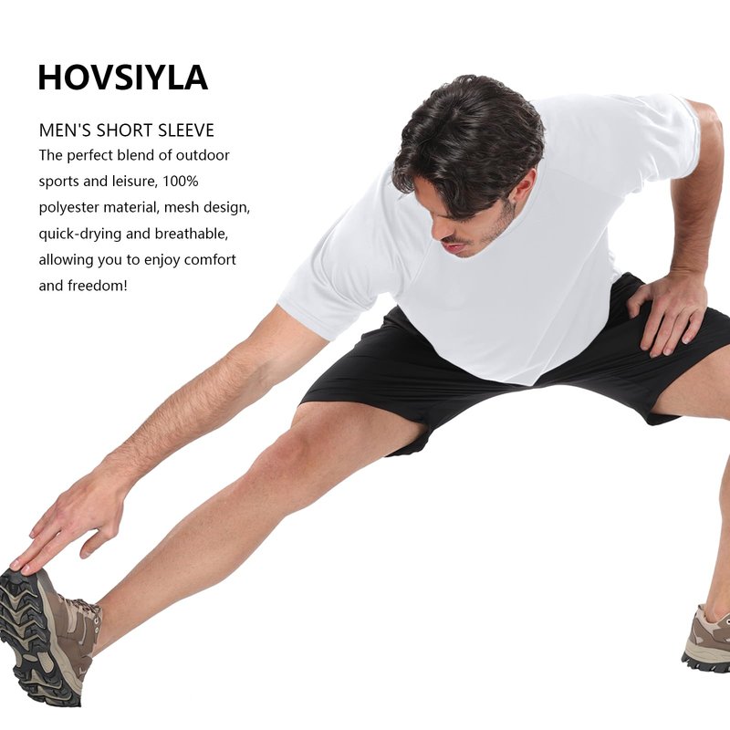HovSiyla 5 Pack Running Shirts Men Sport Tops Dry Fit Gym Wicking Athletic T Shirts Breathable Cool Workout Shirts Black White Purple Almond Haze-Blue X-Large