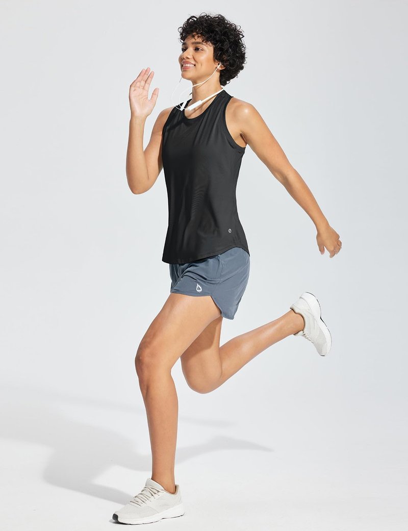 baleaf Workout Tank Tops for Women Sleeveless Athletic Top Loose Fit Running Shirts High Neck Yoga Gym Clothes White M