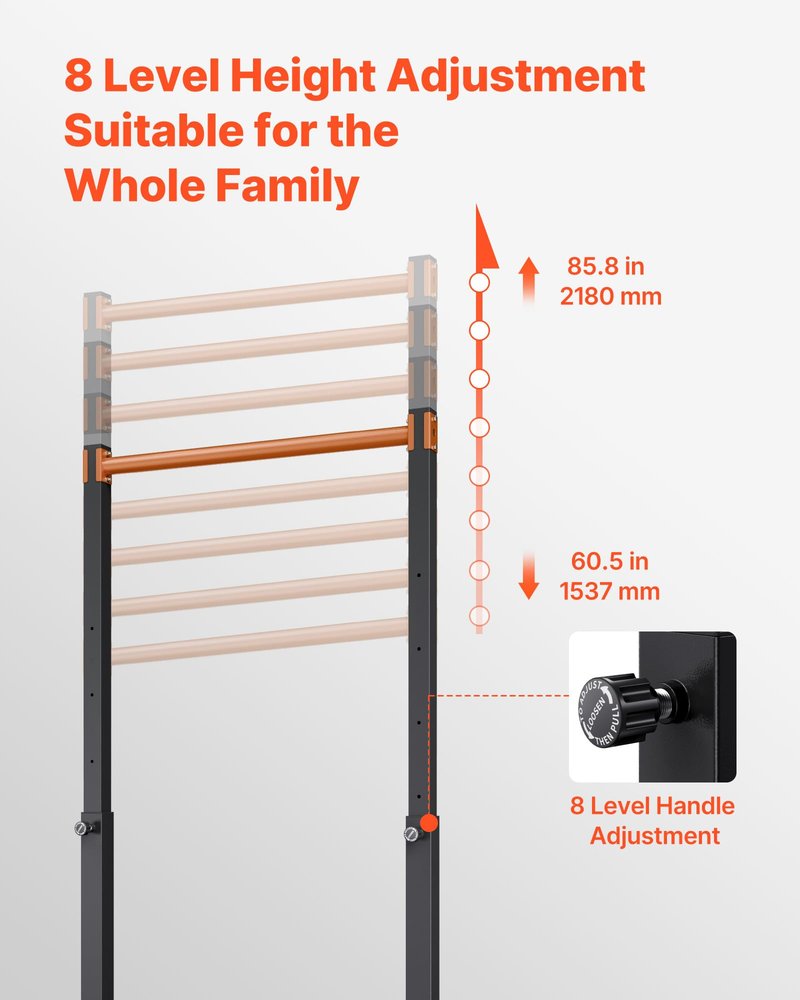 VEVOR Pull Up Bar, 330LBS Capacity Portable Pullup Bar Station, Pullup Bars Free Standing with H-Frame Structure & Heavy-Duty Steel Tube, 8 Level Height Adjustment Gravity Fitness for Arms Back Chest