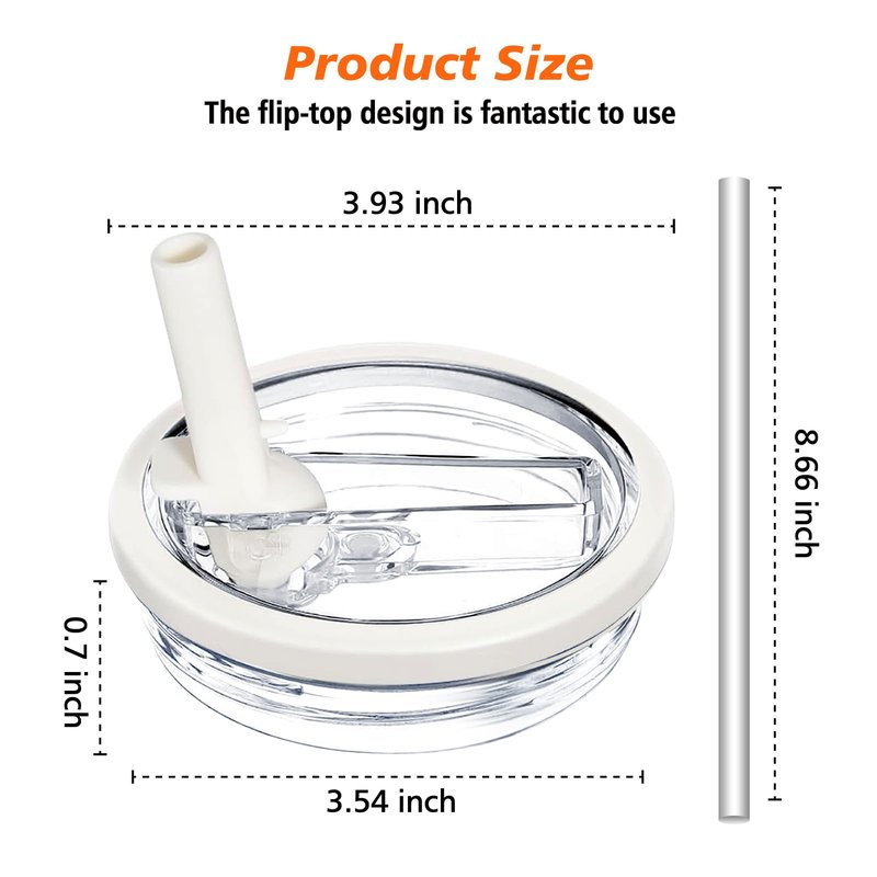 BLACKYEW 40 oz Tumbler Flip Straw Lid for Stanley Cup Accessories, 2 Pack Leak Proof Lid Replacement 40 oz for Stanley Quencher, Reusable No Spill Flip Straw Tumbler Cover (Cream White)