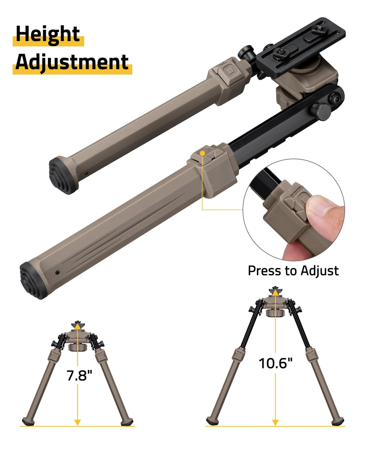 CVLIFE Bipod Compatible with M-Rail Bipods for Rifles Sturdy Portable Height Adjustable Rifle Bipod for Hunting Shooting Outdoors (Flat Dark Earth, 7.8-10.6")