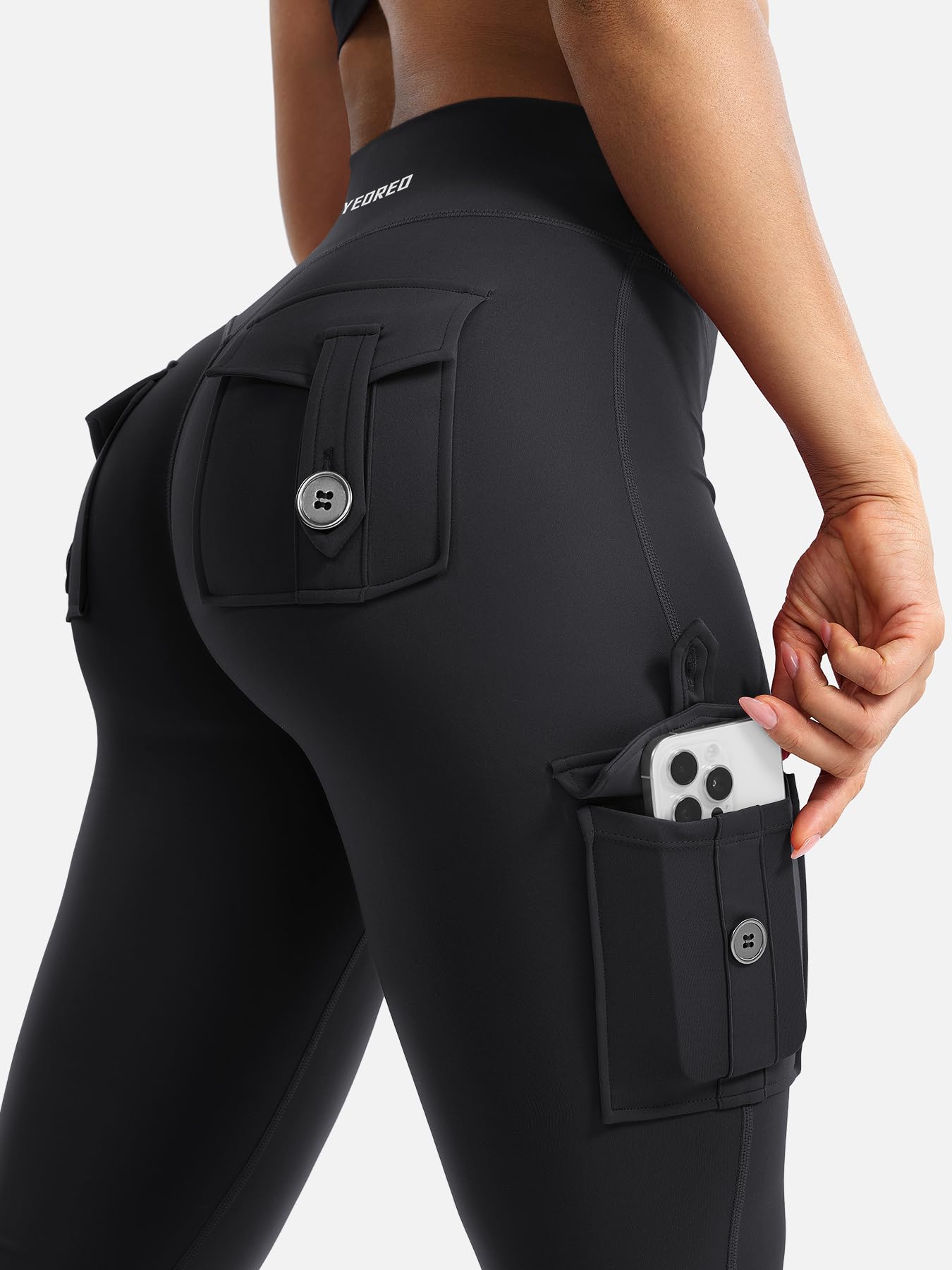 YEOREO CoreFlex Women Workout Flare Leggings with Pockets Hidden Scrunch High Waisted Cargo Gym Yoga Leggings Black XL