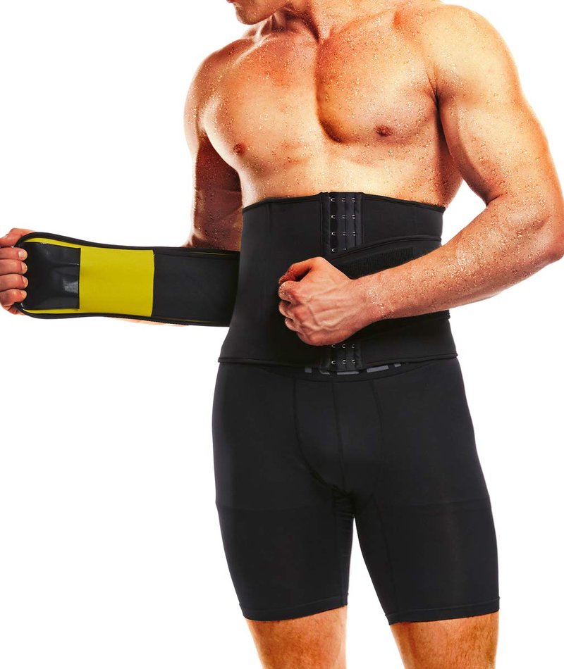 NINGMI Waist Trainer for Men Sweat Belt - Sauna Trimmer Stomach Wraps Workout Band Male Waste Trainers Corset Belly Strap Black