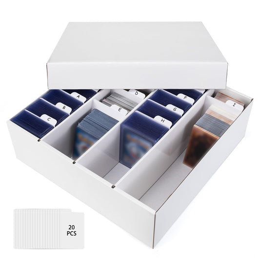 Trading Card Storage Box, 4 Row 3200 Count Collector Cards Box with Divider, White Corrugated Cardboard Compatible with Top Loader Organizer Sorting Tray Box for Sports Cards, MTG, TCG Cards (1-Pack)