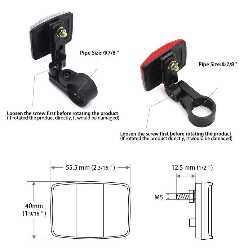 MFC PRO Kids Bike Front&Rear Reflectors Kit for Handlebar and Seatpost (RED&White) (Kit 1, W:Φ7/8"/ R:Φ7/8")