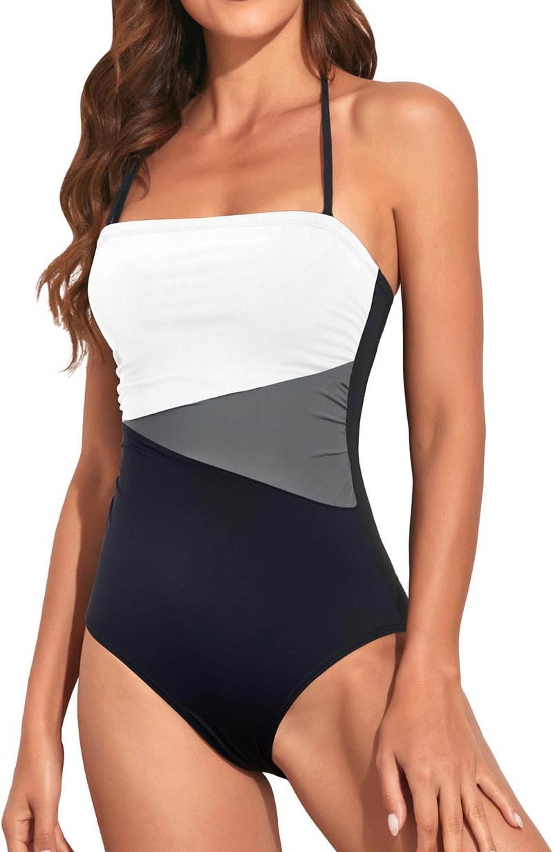 Women’s Tummy Control One-Piece Swimsuit - Strapless Bandeau Slimming Swimwear | Halter Design