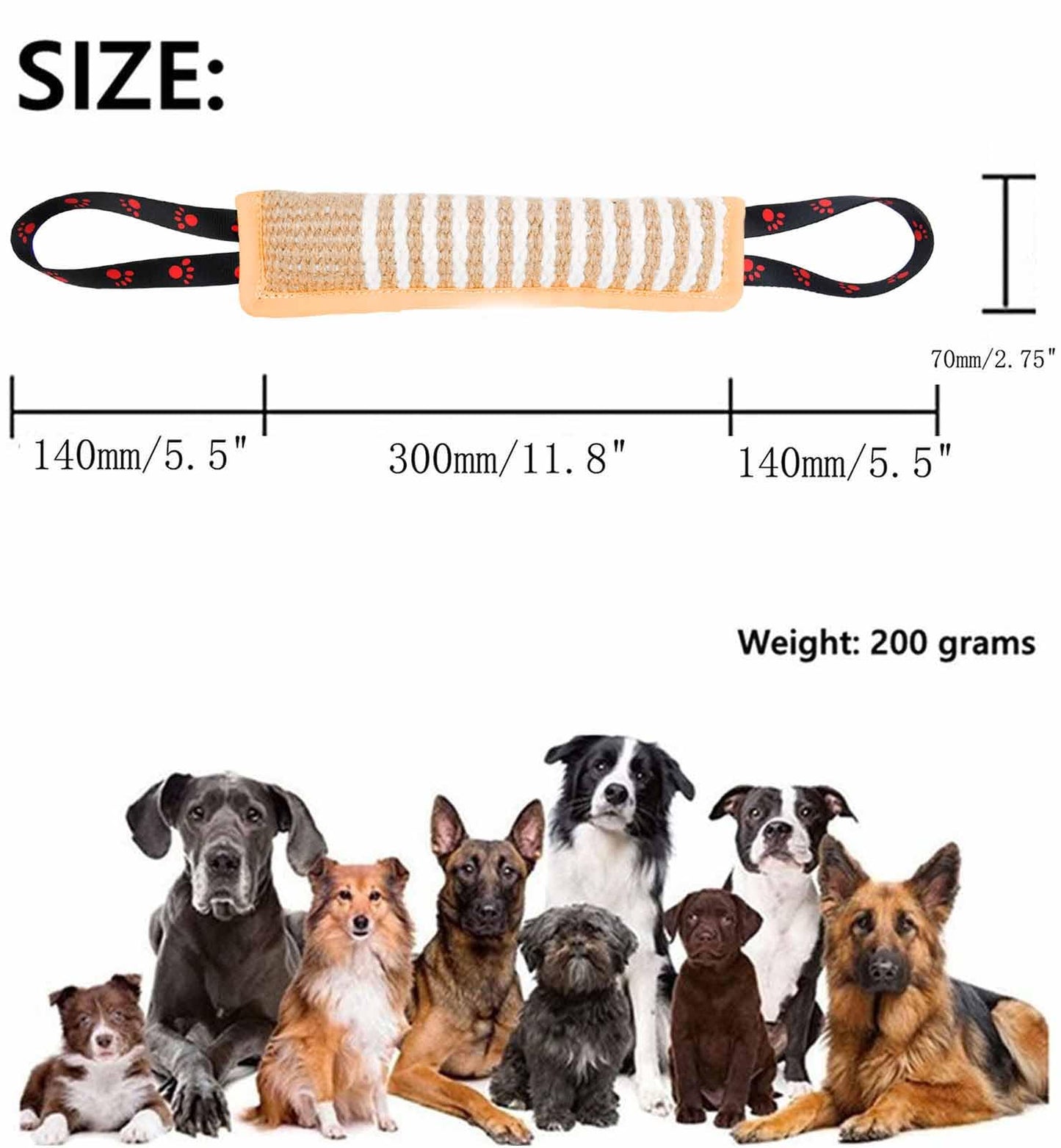 Clysoru Dog Tug Toy Tough Jute Bite Pillow Lasting Training Equipment Puppy to Large Dogs Interactive for Large and Small (Brown Footprint)