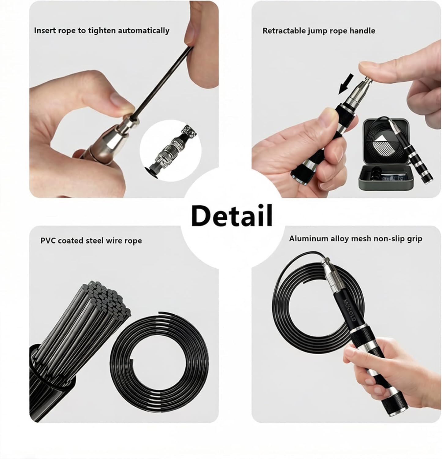 Retractable Jump Rope - Adjustable No-Tool Design | Tangle-Free Steel Cable for Travel & Gym Use