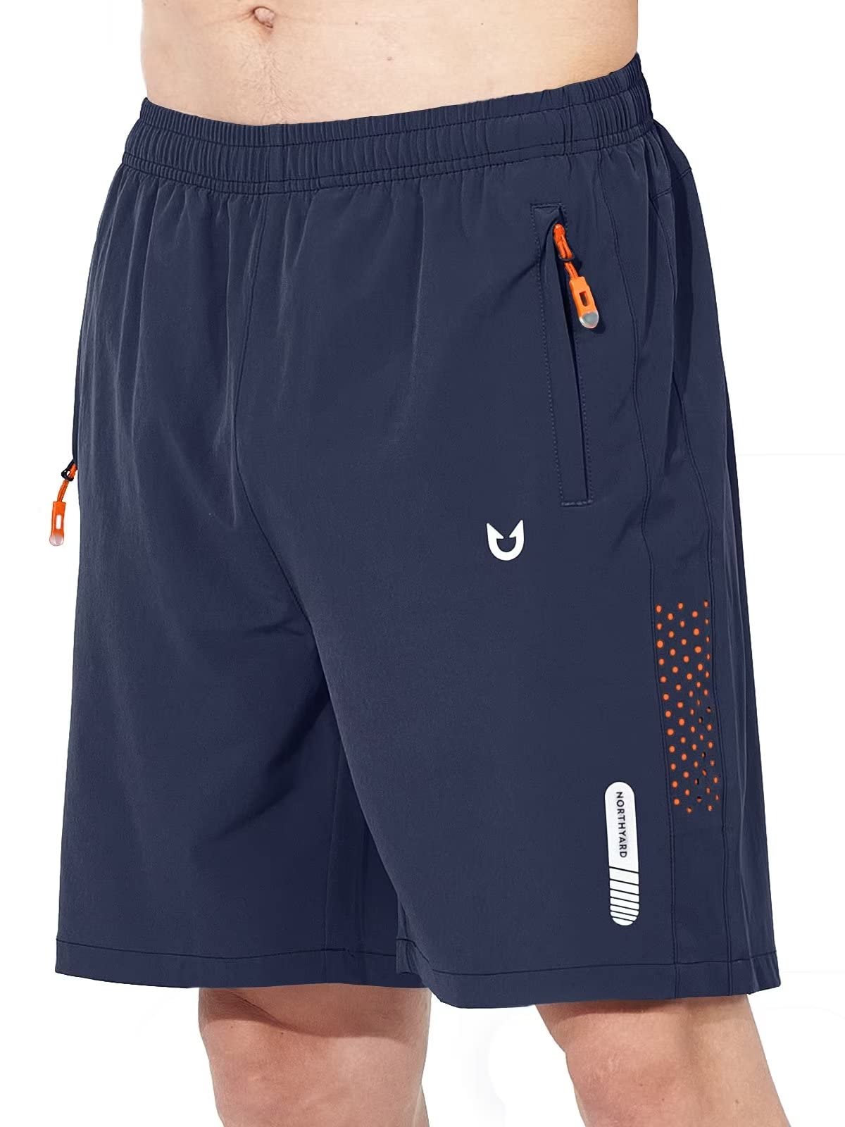 NORTHYARD Men's Athletic Running Shorts Gym Workout 7"/9"/5" Quick Dry Lightweight Sports Basketball Tennis 3 Zipper Pockets Navy M