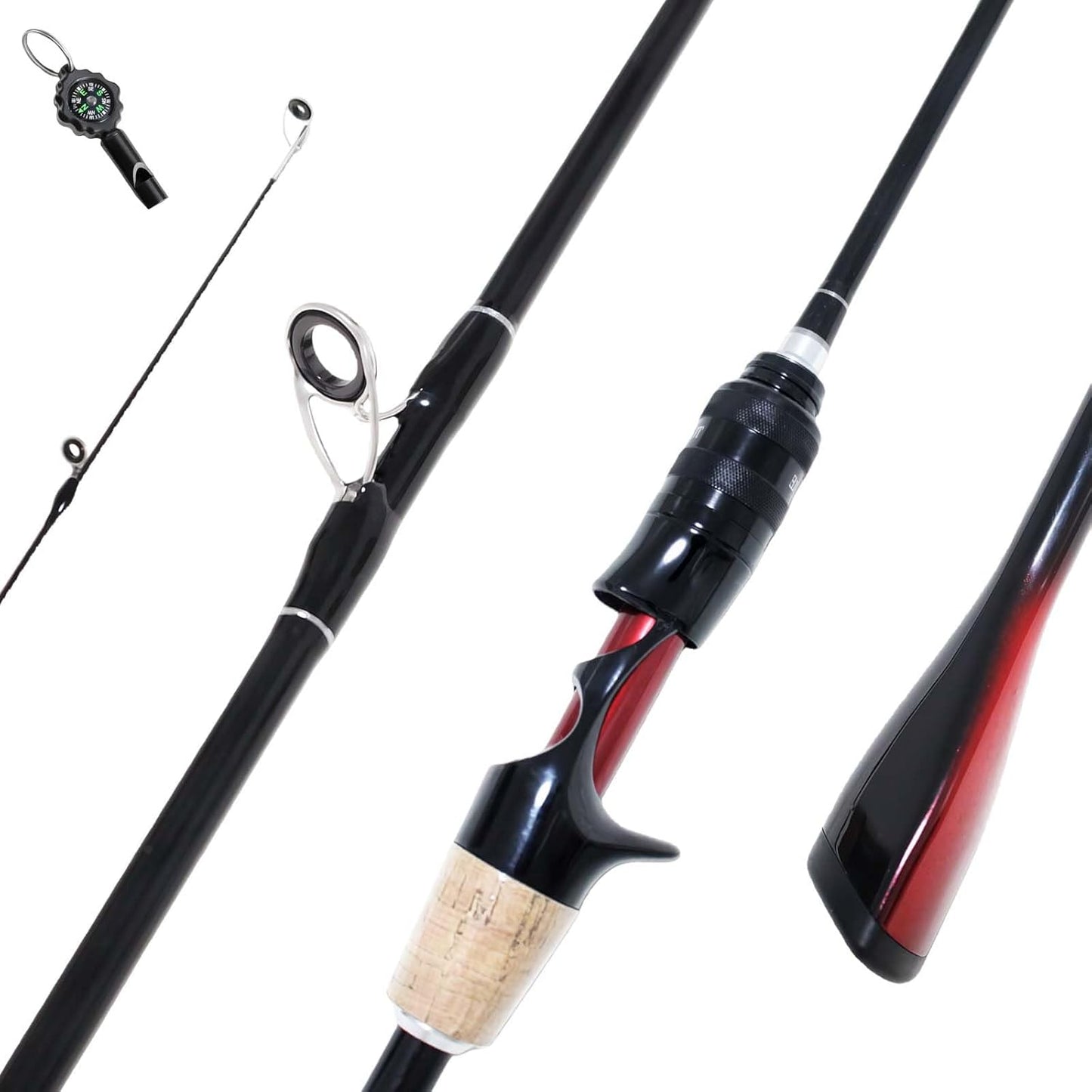 Ultralight Fishing Rod - 6'0” 2-Piece Carbon Graphite Spinning & Casting Rod | Sensitive Fast Action Trout Fishing Pole with Red EVA Handle