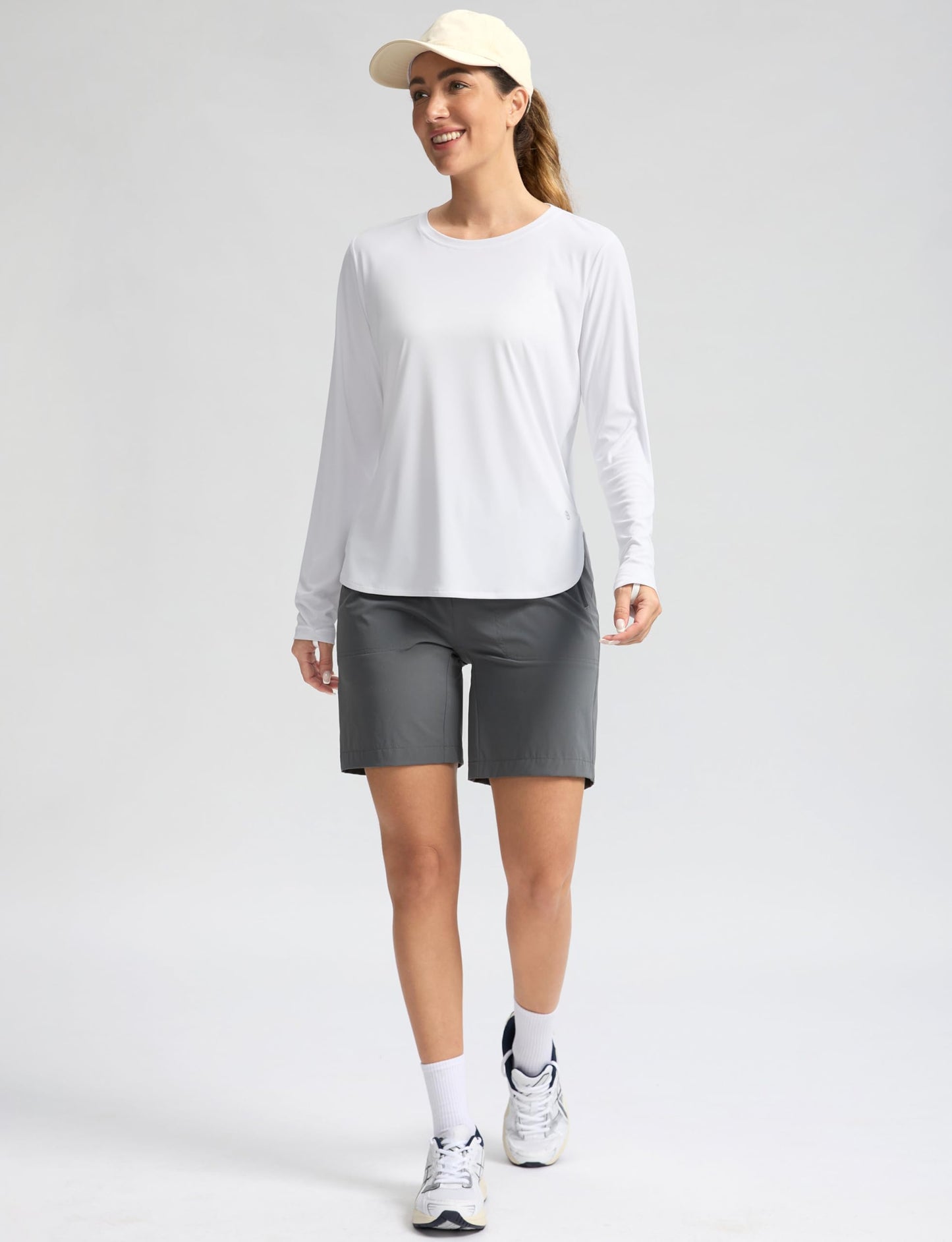 Women's Sun Shirts UPF 50+ Long Sleeve UV Protection Shirt Lightweight Quick Dry Workout Hiking Tops for Women(White,M)