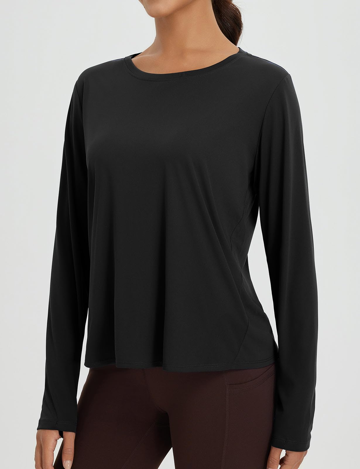 baleaf Women's Running Sun Shirts Long Sleeve UPF 50+ Workout Tops UV Athletic Shirts Split Back Gym SPF Quick Dry Lightweight Breathable Black M