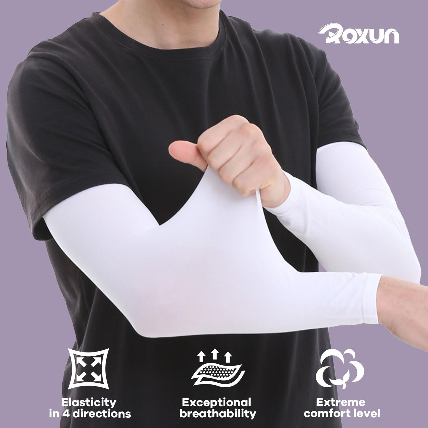 ROXUN 4 Pairs Arm Sleeves, Cooling UV Sun Protection Sports Compression for Men/Women 4 Black