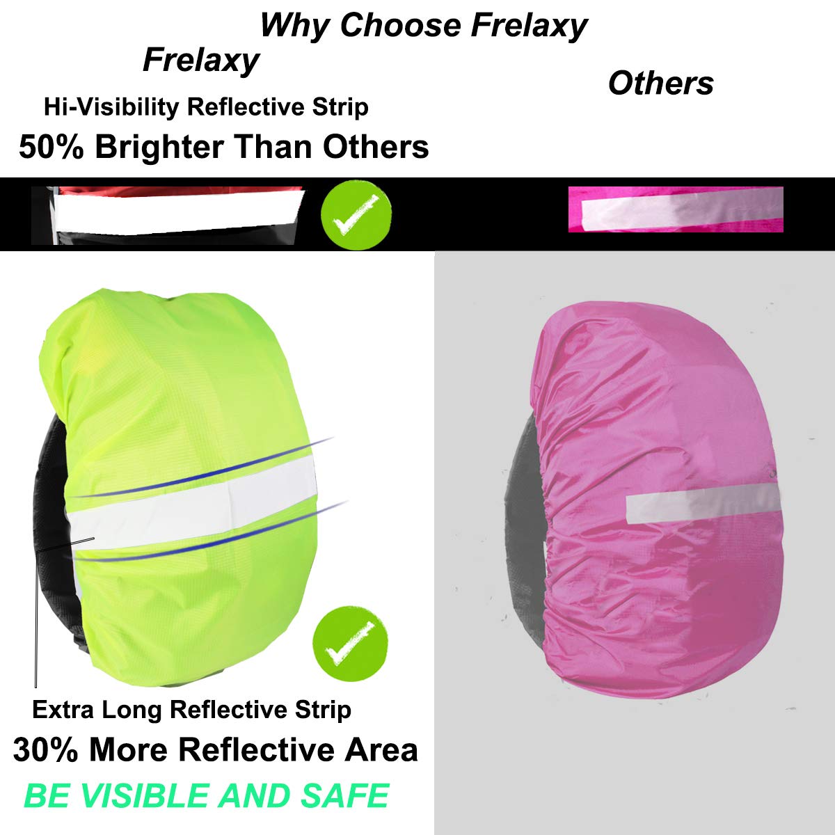 Frelaxy Hi-Visibility Backpack Rain Cover with Reflective Strip 100% Waterproof Ultralight Backpack Cover, Storage Pouch, Anti-Slip Cross Buckle Strap, for Hiking, Camping, Biking, Outdoor, Traveling