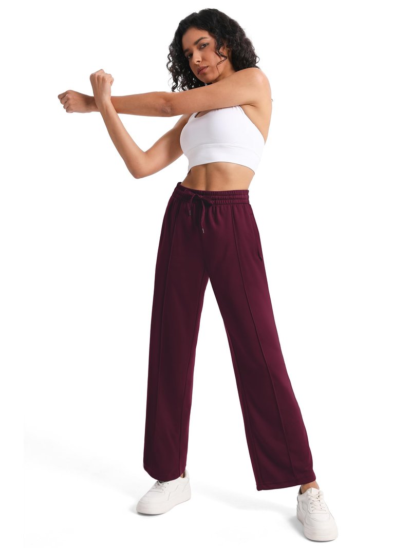 Tapata Women's 34" Inseam Tall Track Pants Loose Straight Leg Jogging Sweatpants Warm-Up Sports Athletic Running, Burgundy, XL