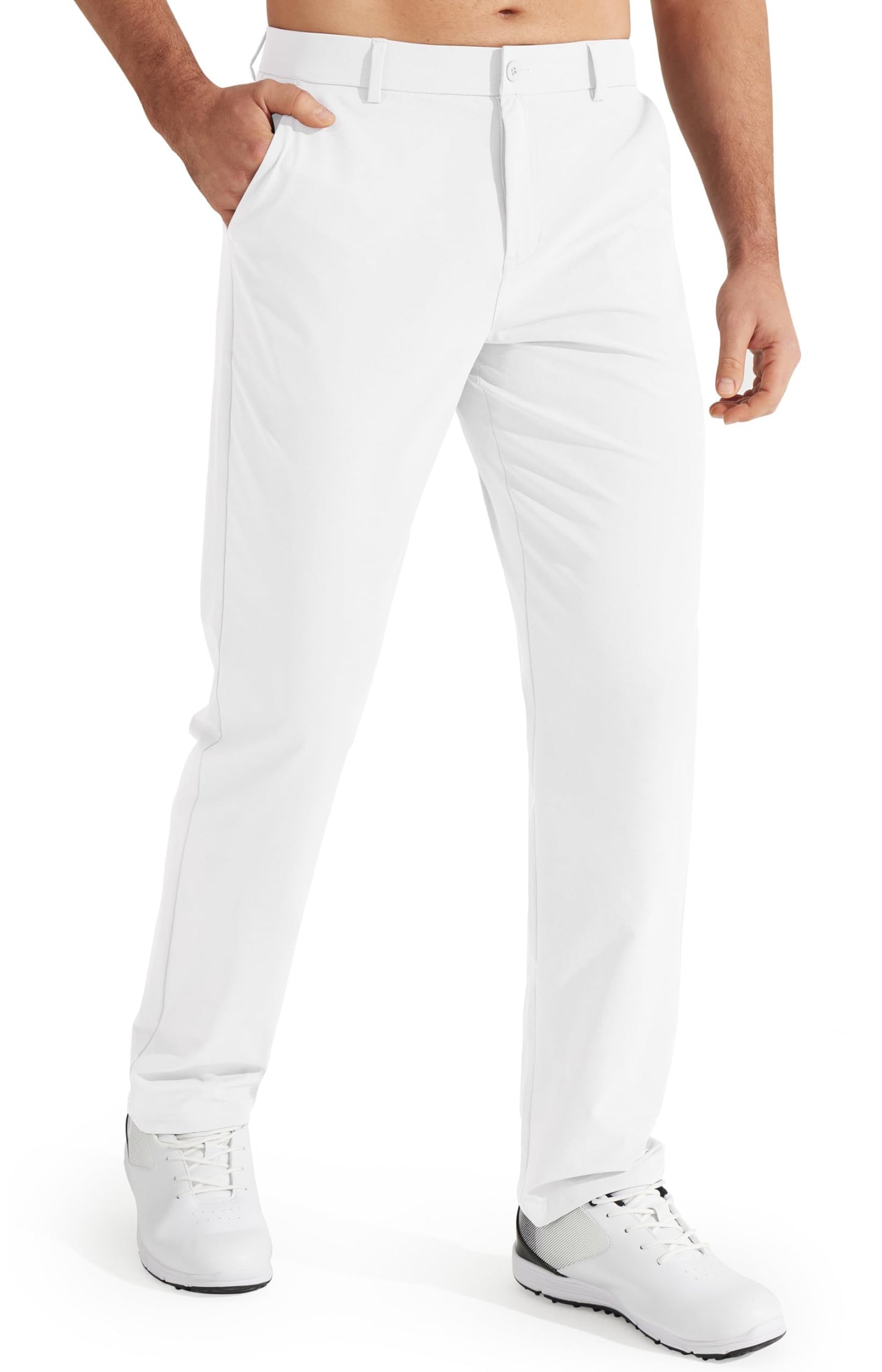 Libin Mens Golf Pants Classic Fit Stretch Work Dress Pants 32" Quick Dry Lightweight Business Casual Trousers Comfort Water Resistant with Pockets, White, 34W x 32L