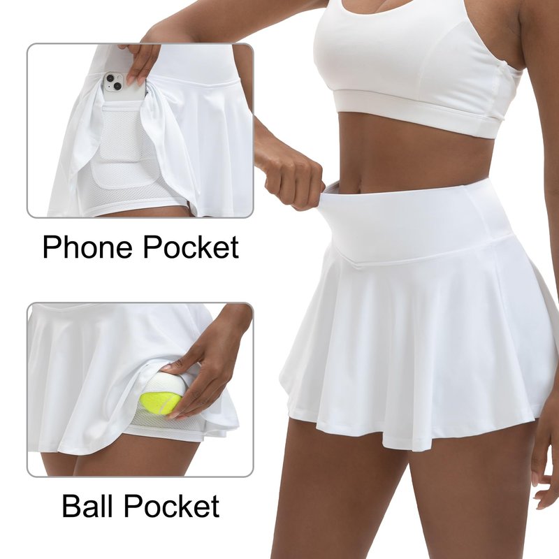 LTMNSZO Women's High Waisted Pleated Tennis Skirts with Pockets Inner Shorts Lightweight Athletic Golf Skorts for Women White, M