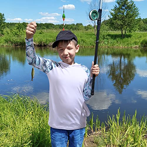 Boys UPF 50+ Swim Hooded Shirt with Pocket/Non-Pocket, Youth Kids SPF UV Sun Protection Rash Guard Long Sleeve Fishing Shirts