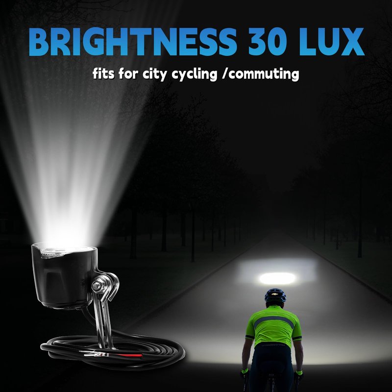 Zaisport Electric Bike Headlight, DC 6V-60V, 30 Lux Brightness, Ebike Front Light 2 Pin with 1.5 Meter Cable