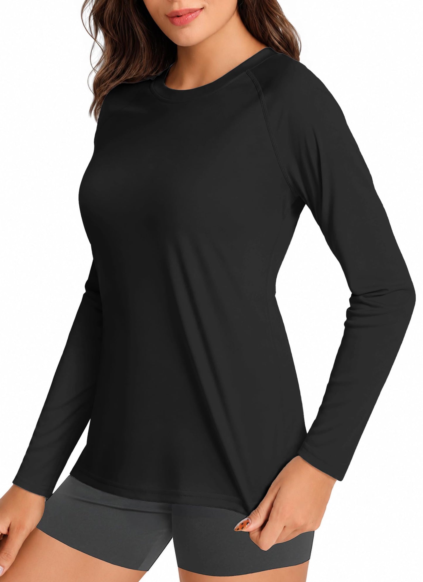 Boladeci Rash Guard for Women Black Long Sleeve Swim Shirts SPF UPF 50 Sun Protection Workout Tops Lightweight M