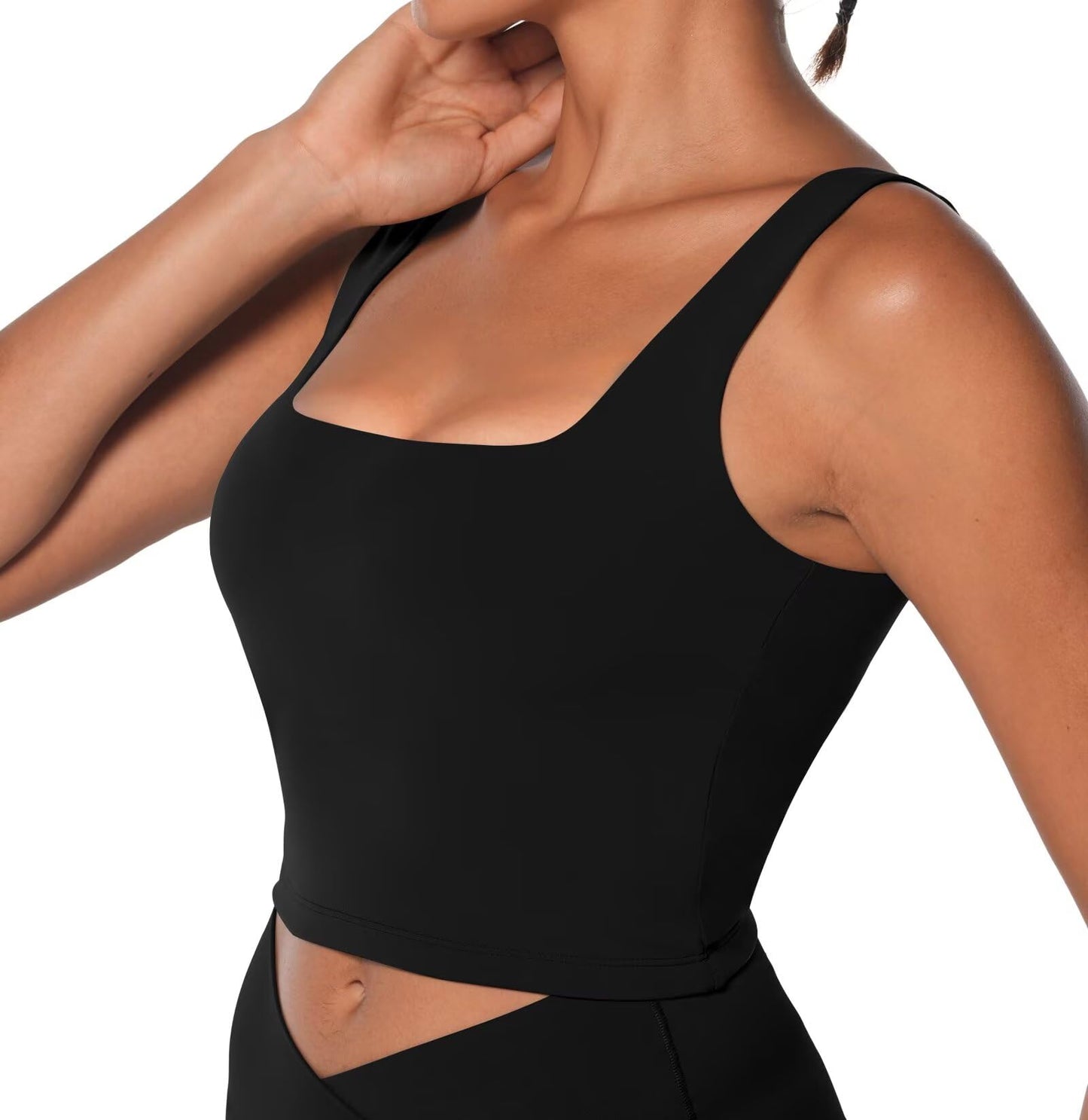 Sunzel Women's Double Lined Square Neck Fitted Crop Workout Tank Top Black