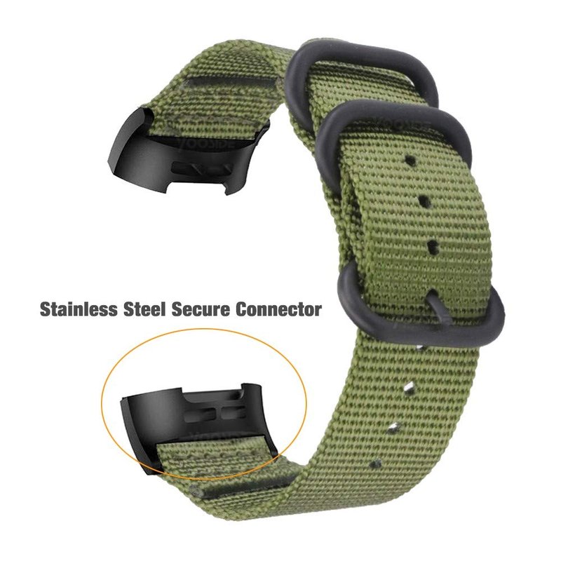 YOOSIDE Nylon Band for Fitbit Charge 4/Charge 3, NOTA Woven Strap with Stainless Steel Ring (Green)