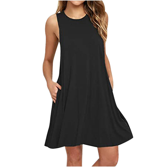 Borniu Summer Dresses for Women 2024 Casual Beach Sleeveless Tank Dress Crewneck Swing T Shirt Dresses Pockets Loose Sundress