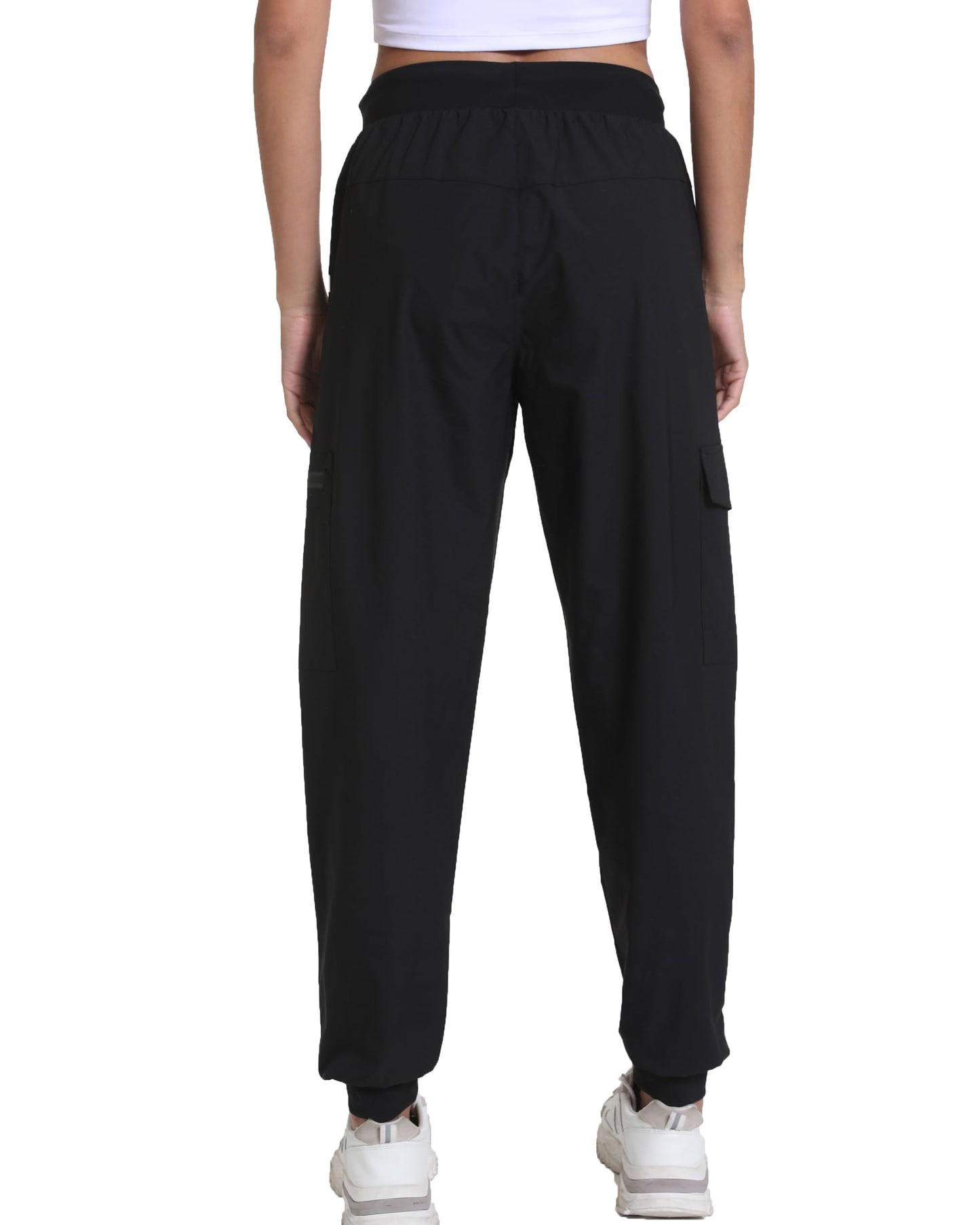 Womens Hiking Pants Water Resistant - Cargo Joggers for Women with Pockets Lightweight Quick Dry Travel Camping Pants(Tapered Black, Medium)