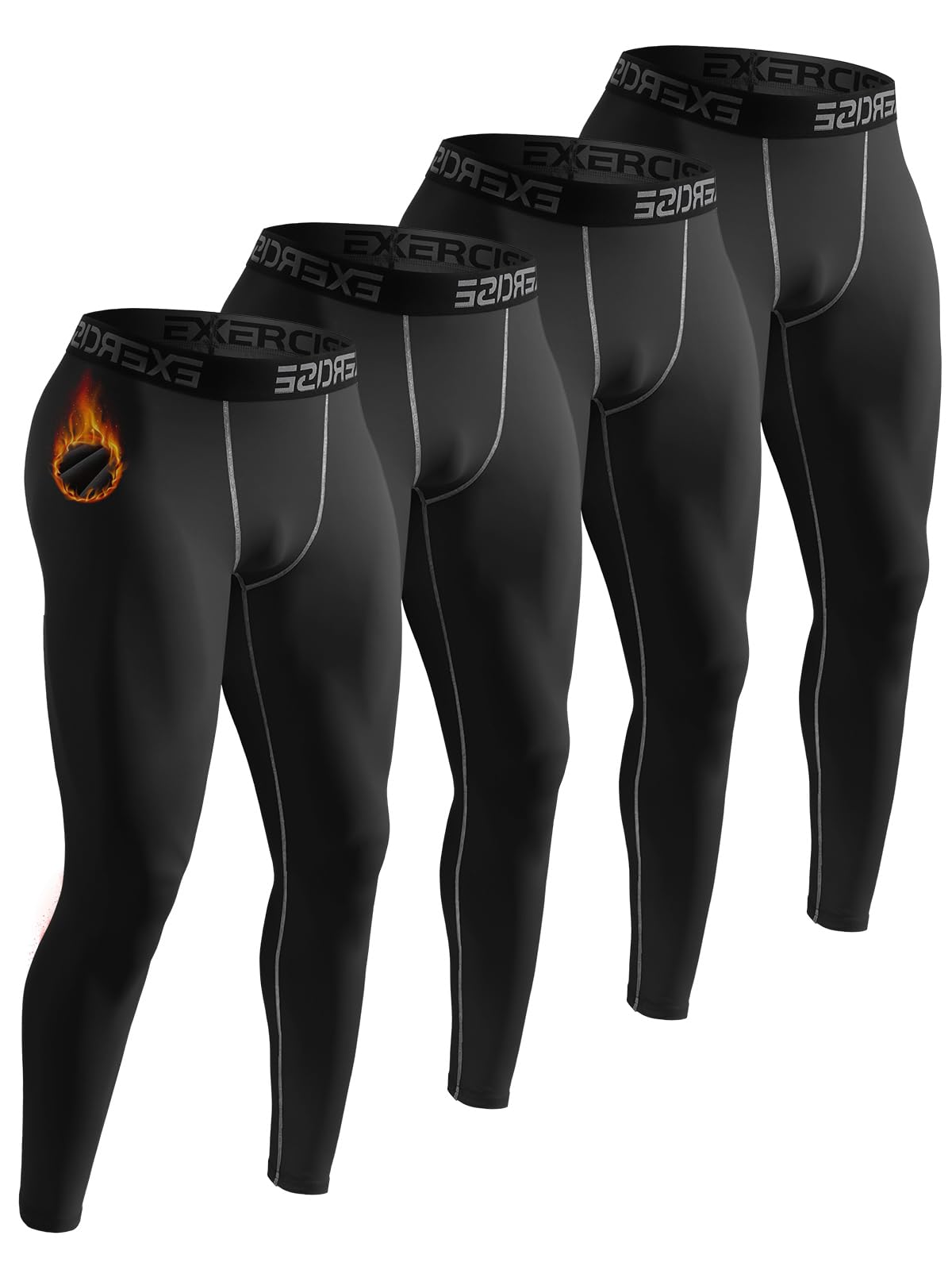 Celfaeree 4 Packs Thermal Underwear for Men Long Johns for Men Thermal Base Layer Mens Fleece Lined Compression Pants 4Black L