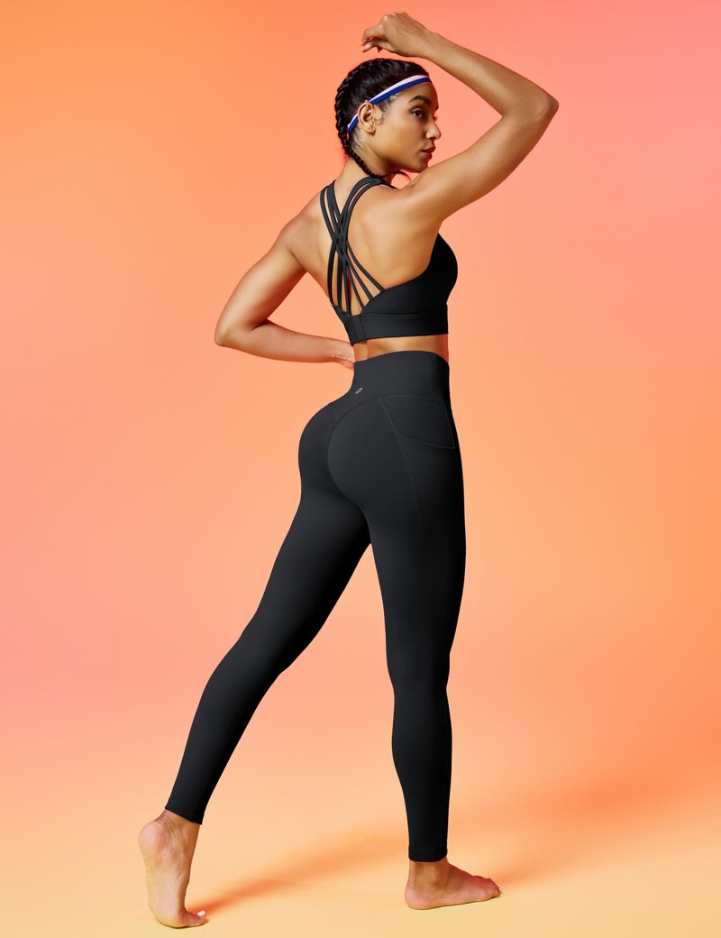IUGA Womens Hidden Scrunch Butt Lifting Leggings Compression Gym Leggings with Pockets Booty Workout Yoga Pants Tummy Control Black