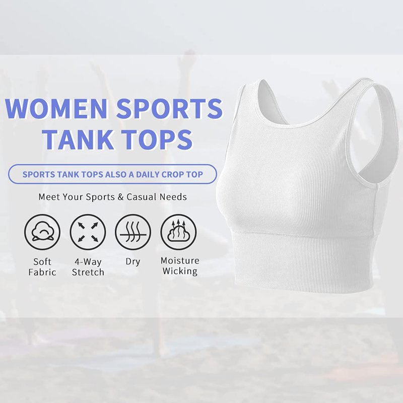 Workout Crop Tank Tops for Women Solid Comfort Sleeveless Shirts for Casual Sports Fitness Yoga Reversible Ribbed Tops White S