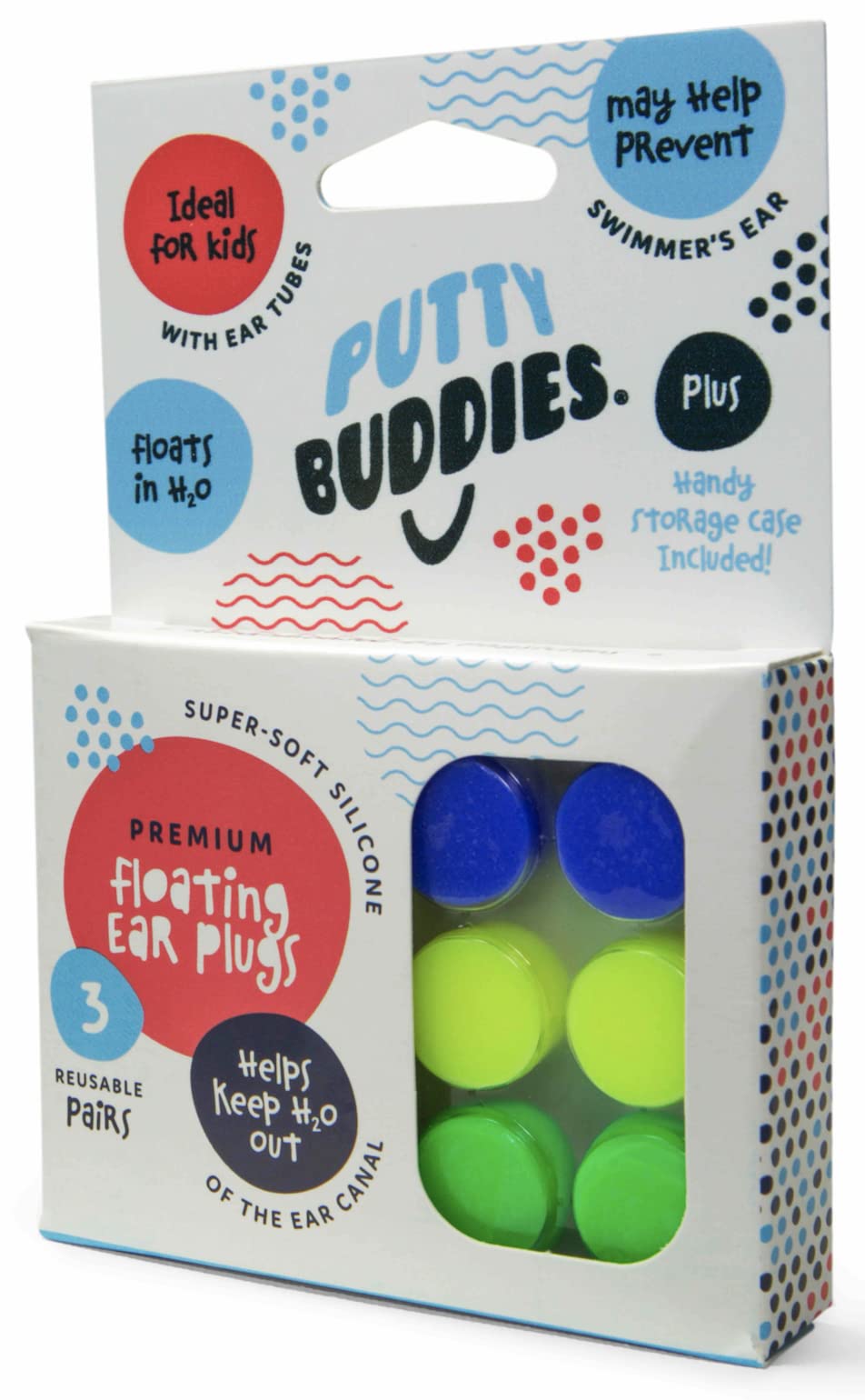 PUTTY BUDDIES Floating Earplugs 3-Pair Pack – Soft Silicone Ear Plugs for Swimming & Bathing – Invented by Physician – Block Water– Premium Swim Earplugs – Doctor Recommended – Ear Tubes