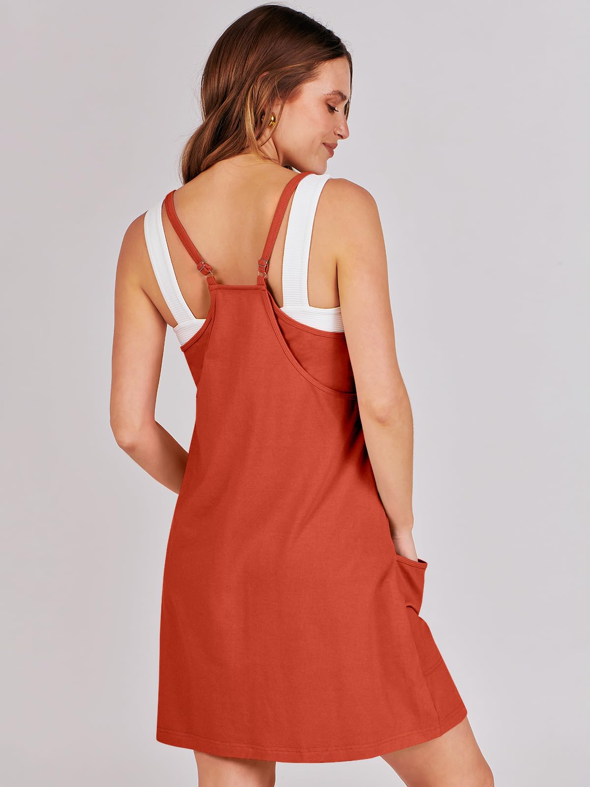 ANRABESS Women Athletic Dress Summer Tennis Workout Active Sports Mini Romper Dress Built in Shorts Travel Vacation Clothes Red Large