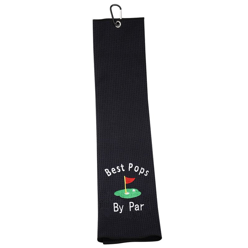 LEVLO Dad Golf Towel Embroidered Golf Towel Gift Golf Father Gift Best Pops/Grampy/Papaw/Opa by Par Golf Towel with Clip (Pops-Black)