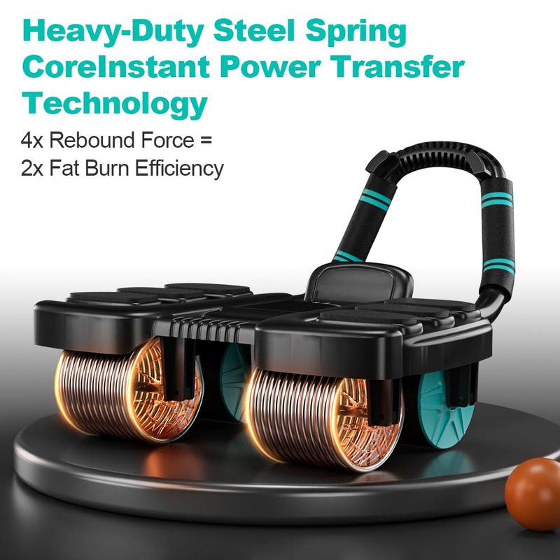 Four-wheel Automatic Rebound Ab Roller Wheel with Elbow Support, Abdominal Wheel Core Exercise Equipment for Home Gym, Abdominal Workout Machine for Men/Women Beginners (Black)