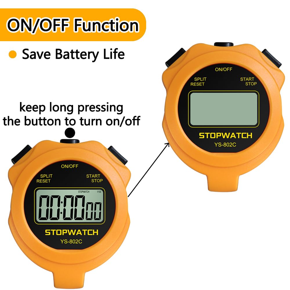 MUSHPORT Stopwatch Timer Only Stopwatch with ON/Off, Silent Stopwatch Simple Operation No Clock No Date No Countdown, Digital Kids Stop Watch for Sports Coaches Swimming Running, Orange