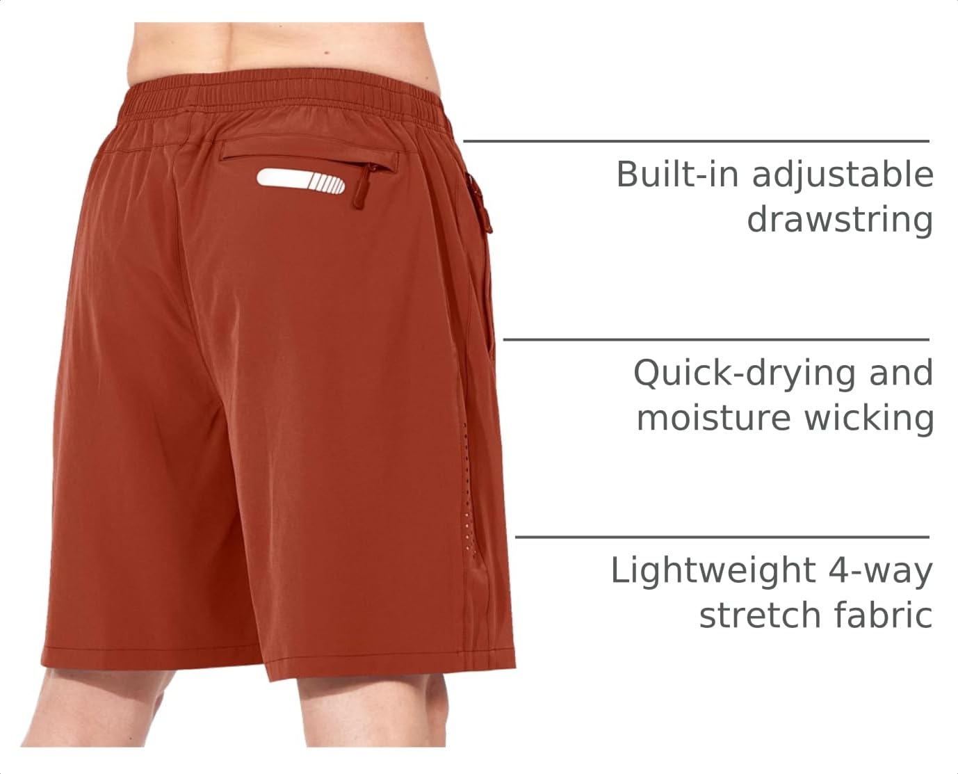 NORTHYARD Men's Athletic Running Shorts Gym Workout 7"/9"/5" Quick Dry Lightweight Sports Basketball Tennis 3 Zipper Pockets REDCLAY S