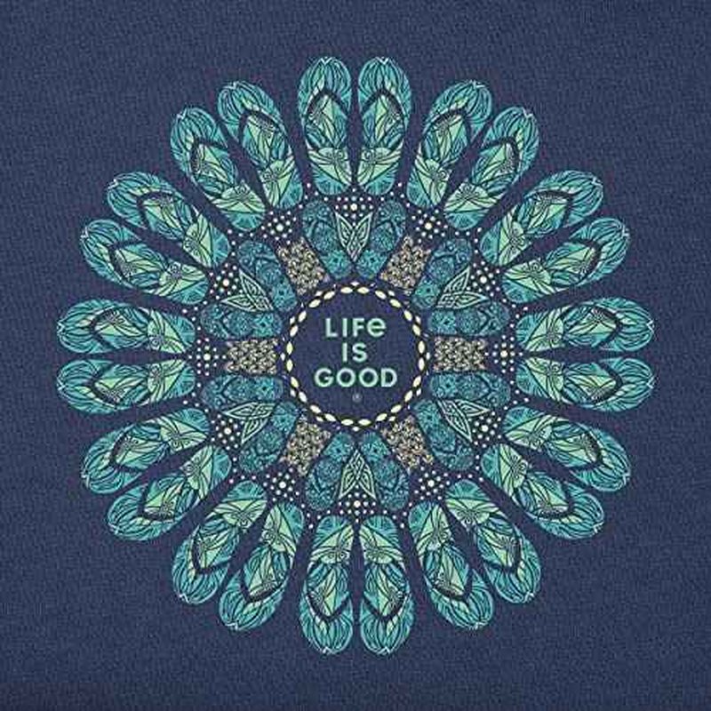 Life is Good. Womens Crusher Vee Flip Flop Mandala, Darkest Blue