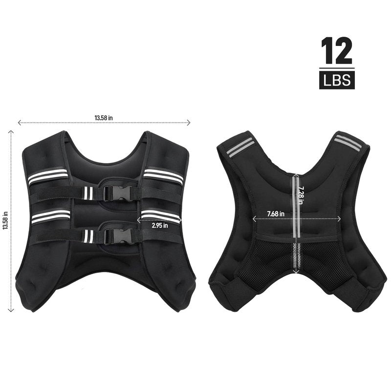 12lbs Weighted Vest with Two Adjustment Straps for Men Women, Weight Vest with Reflective Stripes for Workout, Strength Training, Running, Fitness, Muscle Building, Weight Loss