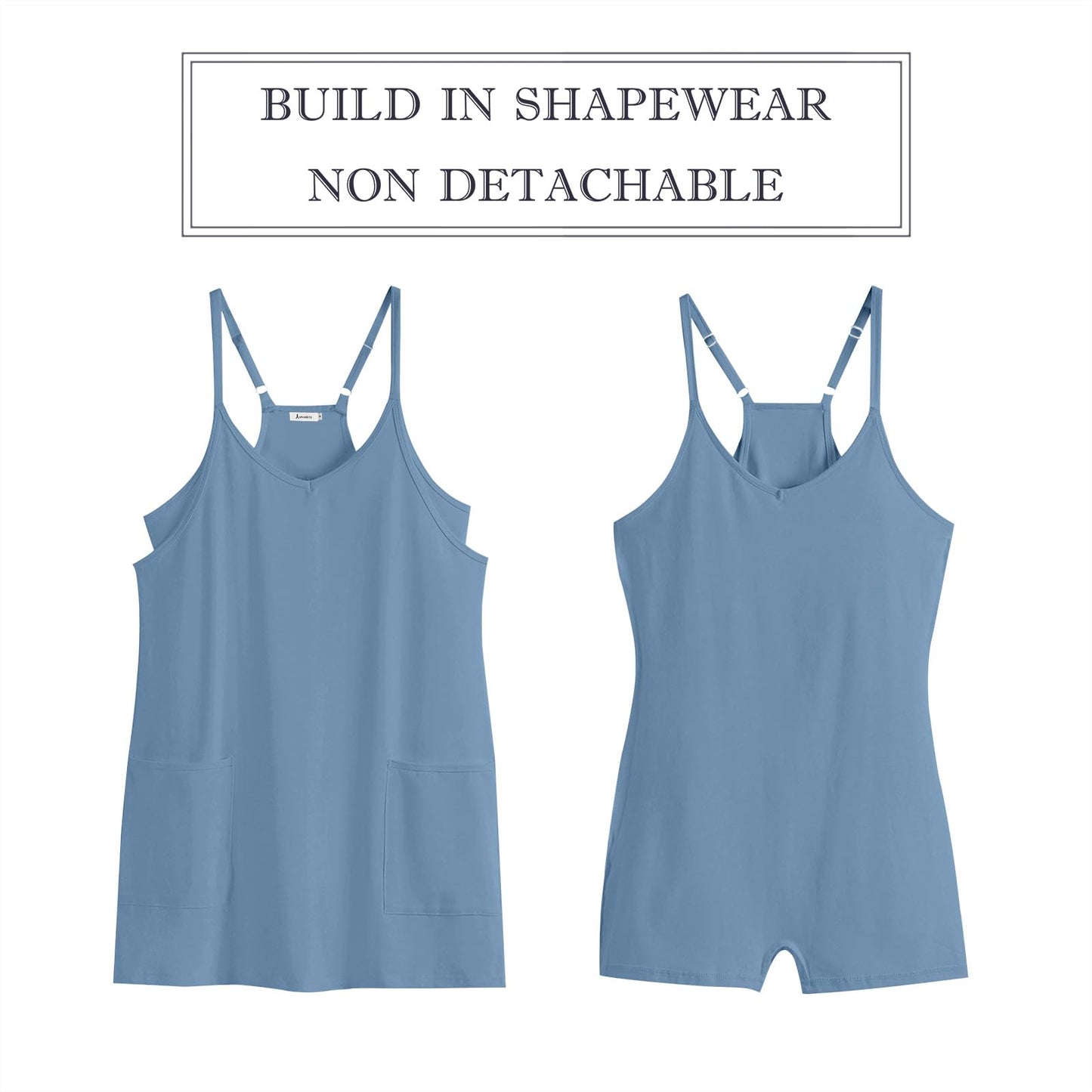 ANRABESS Women Athletic Dress Summer Tennis Workout Active Sports Mini Romper Dress Built in Shorts Travel Vacation Clothes Blue Small