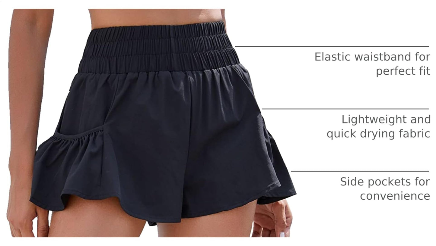 BMJL Womens High Waisted Shorts Athletic Running Shorts Workout Gym Quick Dry Flowy Shorts with Pockets(M,Black)
