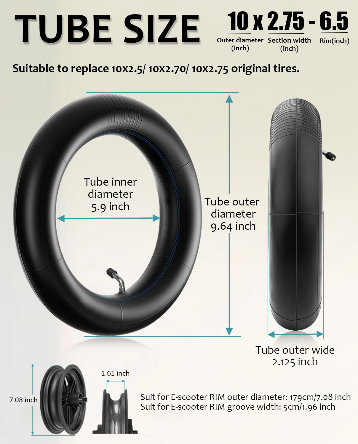 70/65-6.5 Tire Off Road, 10 Inch Heavy-Duty Tube, 10x2.75-6.5/ 10x2.70-6.5 Tube Fit for Hiboy Titan Pro/Max3~Hover-1 Alpha~Wheelspeed 1 Pro~JoyorY-S~Ninebot Max G2~Evercross Electric Scooter