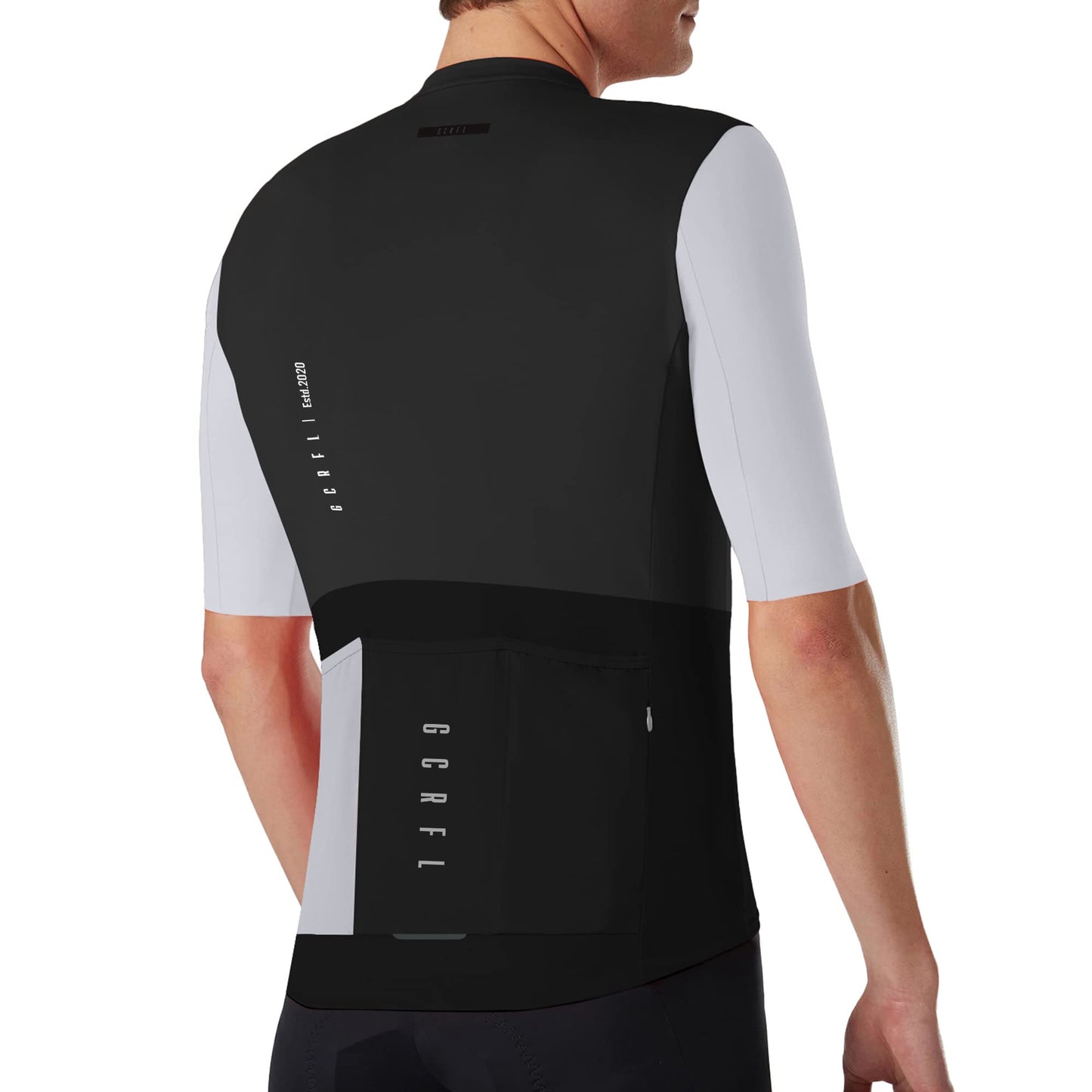 GCRFL Cycling Jersey Men Shorts Sleeves Road Bike Jersey Bicycle Tops Shirt, Zipper Pocket UPF 50+ Lightweight PRO Race Fit (Black/White, M)