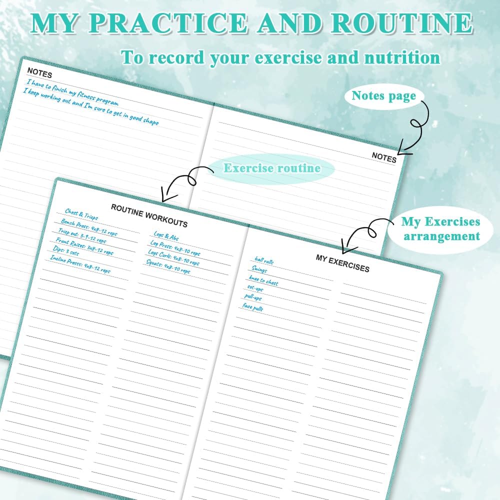 Fitness Planner - A5 Hardcover Workout Journal for Weight Loss & Bodybuilding | Daily Health Tracker in Teal