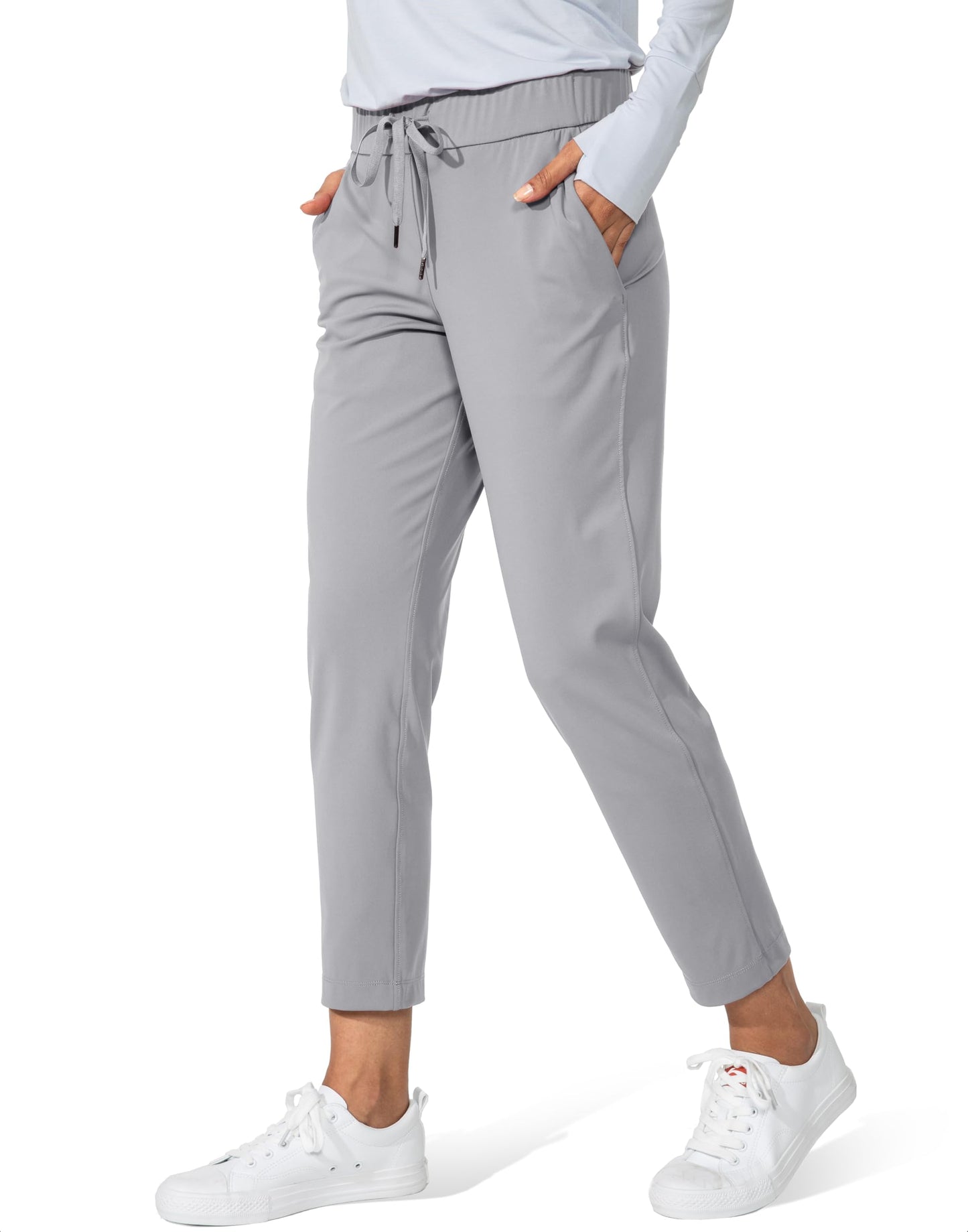 G Gradual Women's Pants with Deep Pockets 7/8 Stretch Sweatpants for Women Athletic, Golf, Lounge, Work (Light Grey, Medium)