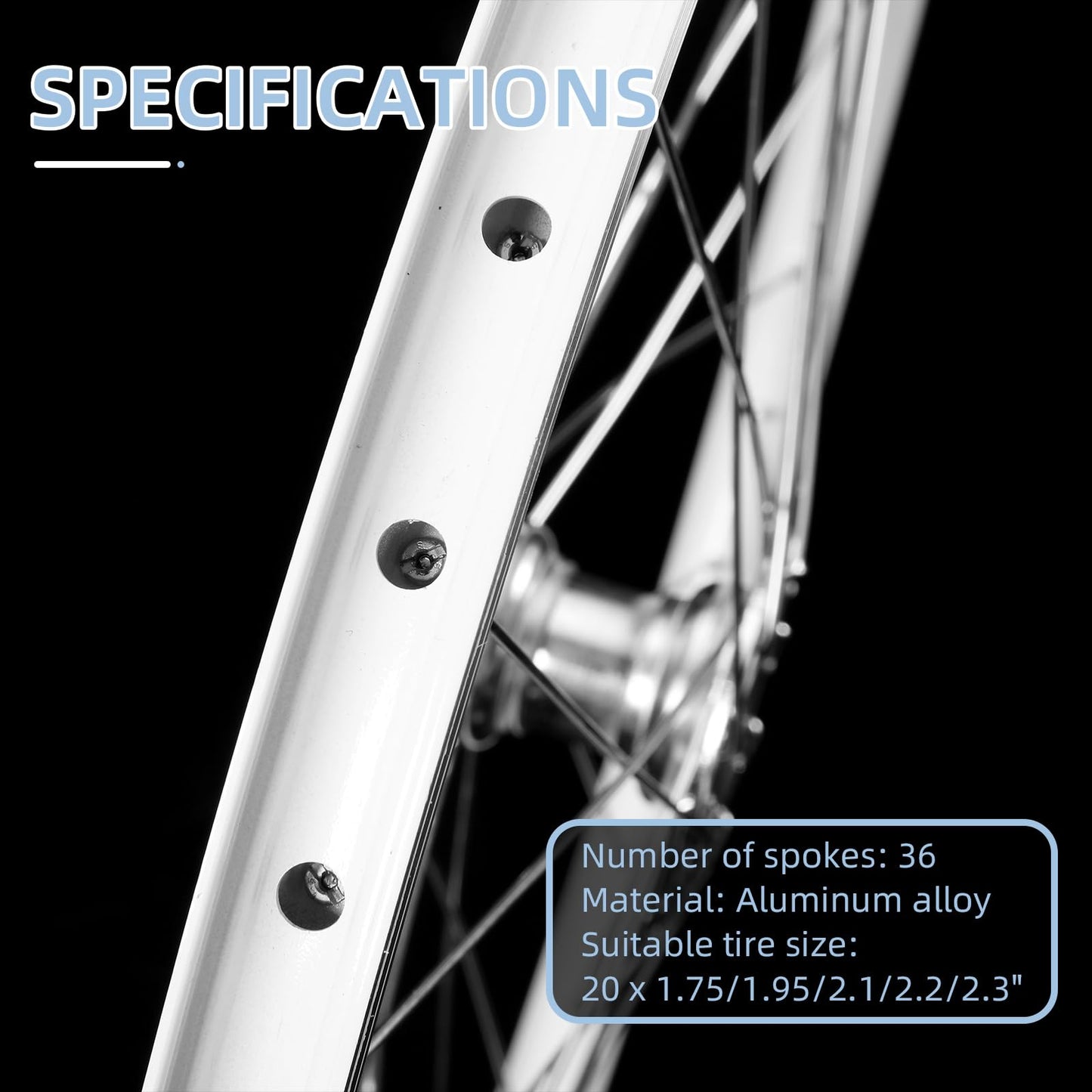 AkiiGer Adults 3 Wheels Bicycle Wheels Tricycle Right Wheel 20" Double Wall Alloy Rim 36x13G Silver Spoke Aluminum Alloy White/Silver