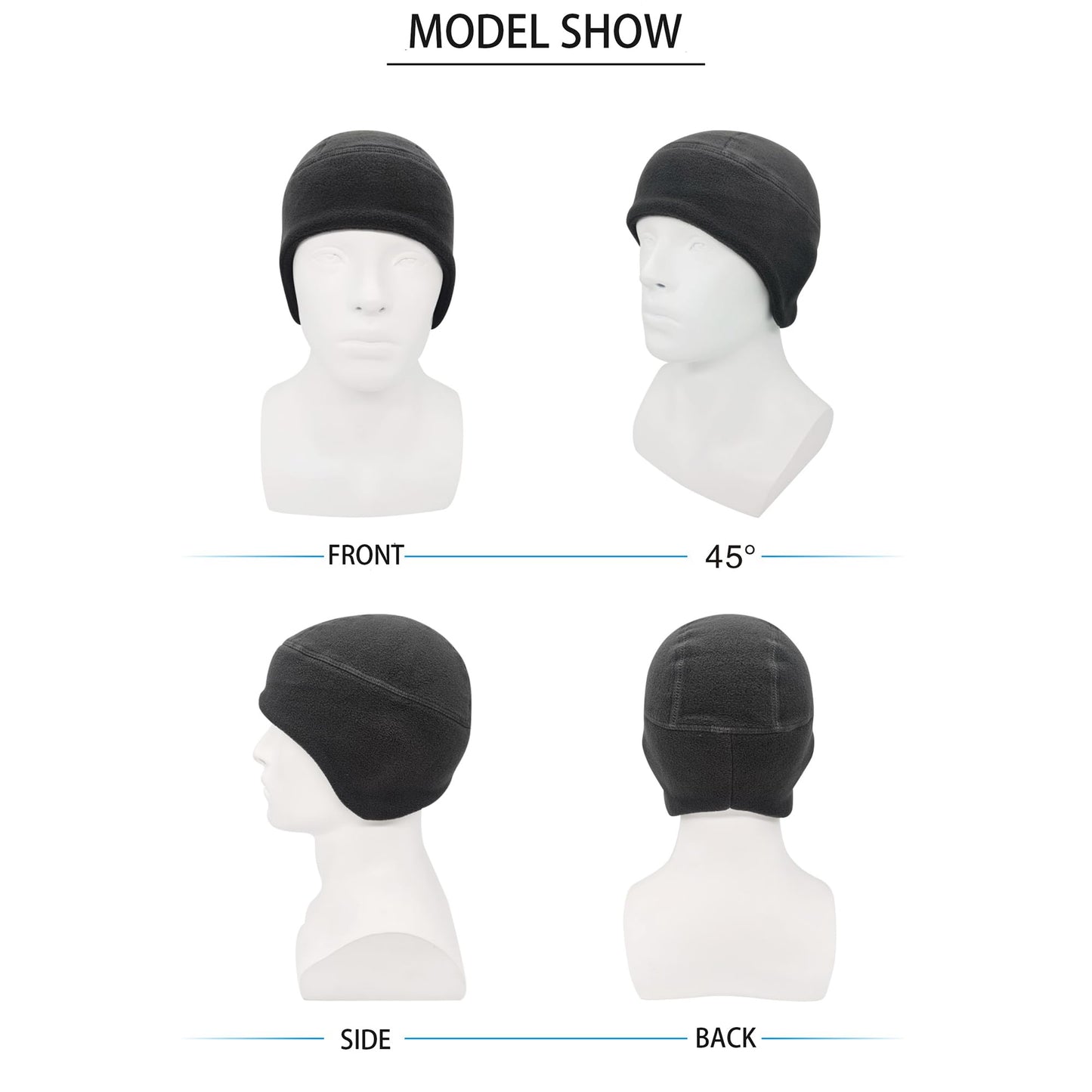 Skull Cap for Winter 2 Pack Men Women Bike Hat Helmet Liner Fleece Thermal Cap Work Athletic Fit Black & Gray