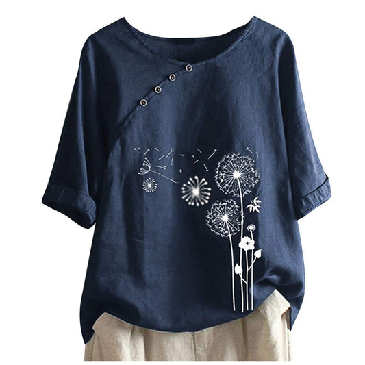 Womens Cotton Linen Short Sleeve Tops Casual Crew Neck T Shirts Embroidered Blouse Plus Size Loose Fit Summer Tunics