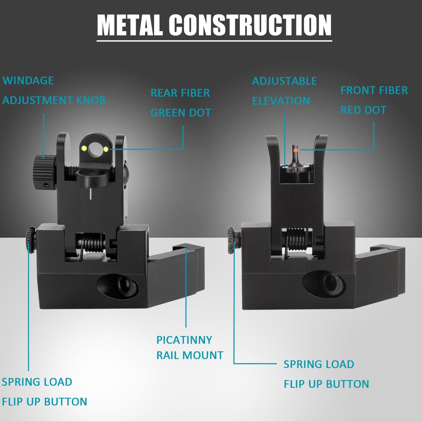 45 Degree Offset Iron Sights, Canted Iron Sights with Red and Green Dots, Flip Up Front Rear Sites Adjustable Front Sight Rapid Transition for Picatinny and Weaver Rails